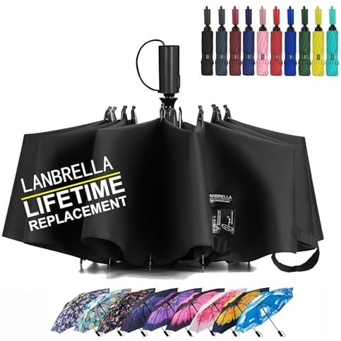LANBRELLA Compact Reverse Folding Umbrella Auto Windproof Travel Umbrella
