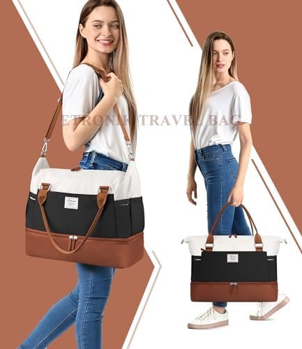 ETRONIK Weekender Bags for Women, Personal Item Travel Bag with Shoe Compartment, Carry On Overnight Bag with Toiletry Bag, Gym Bag with Wet Pocket,Duffel Bag for Travel, Sports, Hospital Brown&Khaki - Image 6