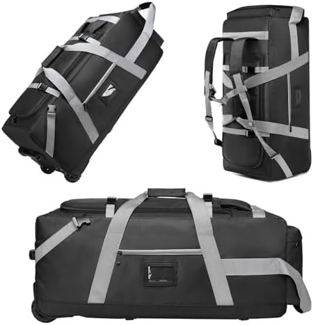 Foldable Duffle Bag for Travel with Wheels, 89L Large Duffle Bag for Travel, Soft Duffle Bags with Hidden Backpack Straps, Duffle Bag for Men Women, Waterproof Duffel Bag for Gym and Outdoors