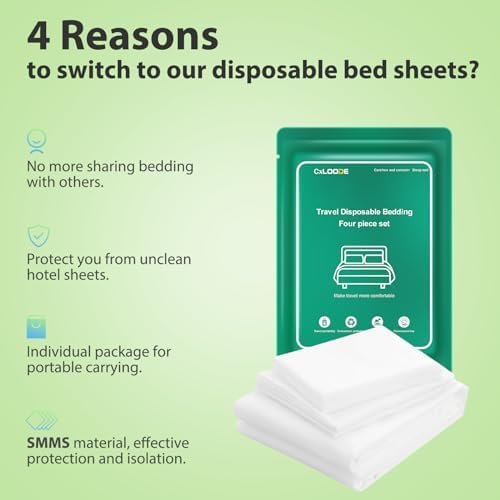 2 Pack Disposable Bed Sheets for Hotel, Portable Bedspread, Disposable Bedding Set with 2 Bed Sheet 2 Quilt Cover and 4 Pillowcase for Travel - Image 5