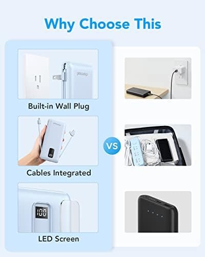 Charmast Portable Charger with Built-in Cables & Wall Plug, 10000mAh Portable Power Bank, External Battery Pack Travel Essentials Compatible with iPhone 16/15/14/13, Samsung, iPad etc - Image 4