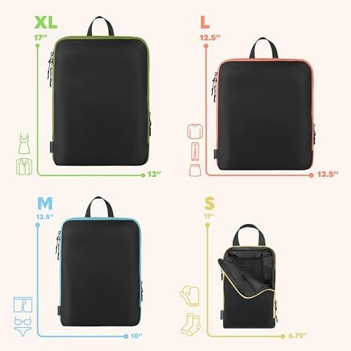 Compression Packing Cubes Travel, 4 Set/6 Set Packing Cubes for Carry on Suitcase, Suitcase Organizer Bags Set, Compression Bags Travel, Best Travel Packing Cubes Compression - with Inside Pockets - Image 5