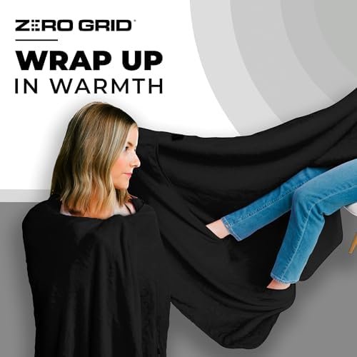 Zero Grid Premium Lightweight Wearable Super Soft Travel Blanket with Neck Snaps, Cozy Footpockets and Zipper Pouch (Midnight) - Image 5
