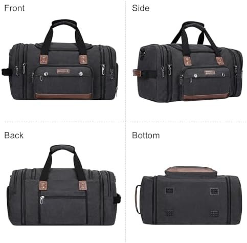 WITZMAN Mens Duffle Bags for Traveling Canvas Weekender Travel Bag Expandable Overnight Bag Carry on Bag(A8007 Black) - Image 9