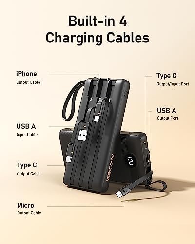 VEEKTOMX Portable Charger with Built-in Cables, 10000mAh Power Bank for iPhone, Slim Fast Charge USB C Battery Pack, Travel Essentials Powerbank Compatible with iPhone 15/14/13, Samsung, Android, etc - Image 3