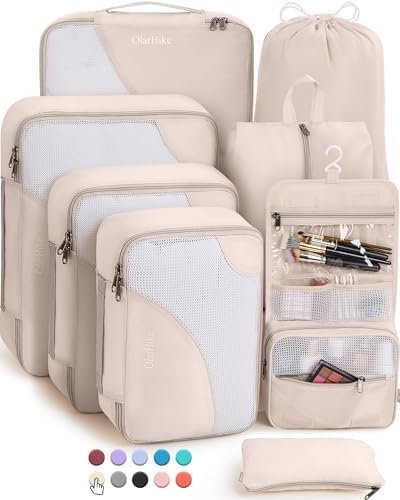 8 Pieces Packing Cubes for Travel, Sturdy Suitcase Organizer in 4 Sizes (Extra Large, Large, Medium, Small), OlarHike Luggage Cubes with Toiletry Bag, Travel Essentials, Cruise Ship Gifts for Women