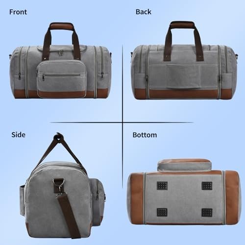 Dimayar Canvas 50L Duffle Bag for Travel,Expandable Carry on Bag,Overnight Weekend Gym Bag Duffel Bag Mens Travel Bag (Gray) - Image 3