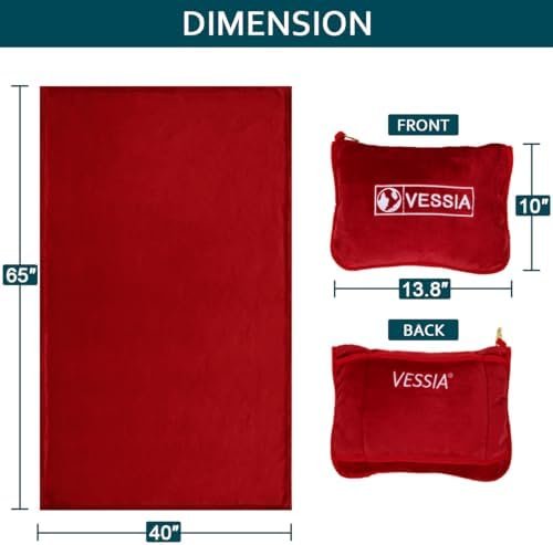 Vessia Travel Blanket for Airplane, Train and Car, Warm and Soft Travel Blanket in Bag for Adults and Kids, Portable Compact Long Flight Blanket with Luggage Sleeve, Backpack Clip(Red) - Image 5