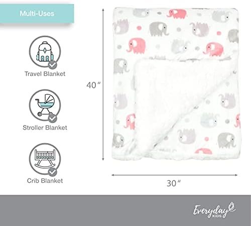 EVERYDAY KIDS Large Ultra Soft Gray and Pink Elephant Minky Baby Blanket for Girls Mink and Sherpa Toddler and Baby Girl Blanket Measures 30 x 40”; Trendy Animal Elephant Baby Nursery Decor - Image 7
