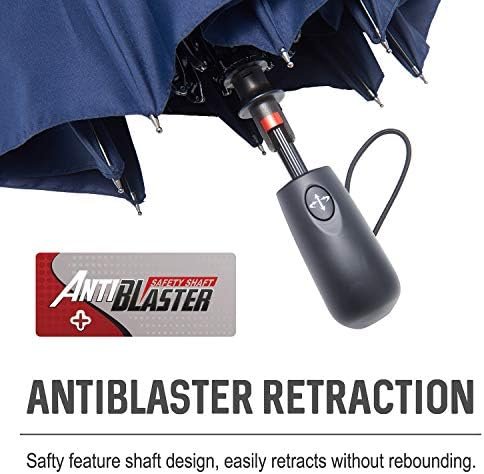 Large Umbrella Windproof 54 Inch Folds Into Portable Travel Size - Big Enough To Comfortably Fit In 2 Adults - Auto Open Close and Patented Vortex System For Superior Safety And Durability (Navy Blue) - Image 2