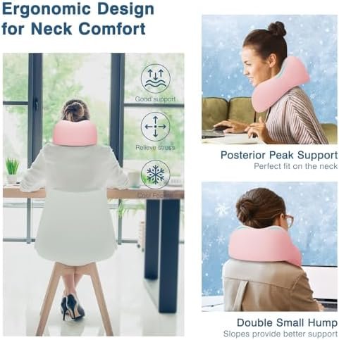 Travel Pillow for Airplane Memory Foam Neck Pillow, Soft & Support Travel Pillow for Travelling with Eye Mask, Earplugs and Storage Bag, Sleeping Rest, Car, Train and Home Use Cooling, Pink - Image 5