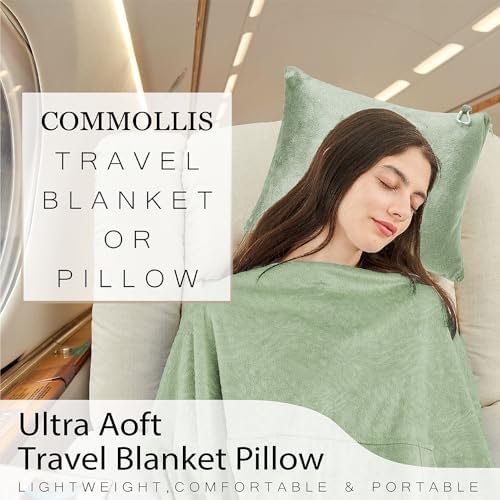 Commollis Travel Blanket Airplane Compact - 2 in 1 Airplane Travel Accessory, from Airplane Blanket to Travel Pillow, with Luggage Strap, Soft Handles and Security Pockets - Image 5