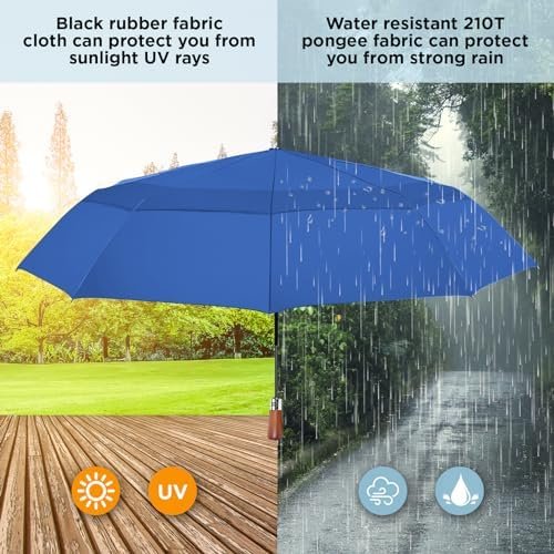 Satol 55 Inch Automatic Open Golf Umbrella, Oversize Windproof Waterproof Large Double Canopy Vented 10 Ribs Folding Travel Umbrella, UPF 50+ UV Protection Sun Compact Umbrellas for Women Men - Image 8