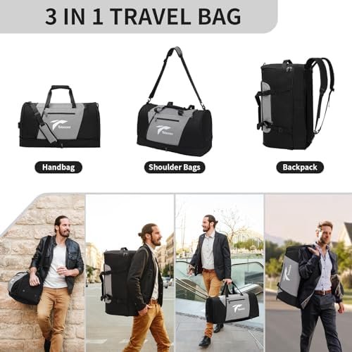 Tolaccea Large Mens Travel Bag, 54L-72L Expandable Duffel Bag for Travel, Carry On Weekend Bag Workout Overnight Backpack with Shoe Laptop Compartment, Gym Bag for Men Women, Sports Duffel Bag - Image 3