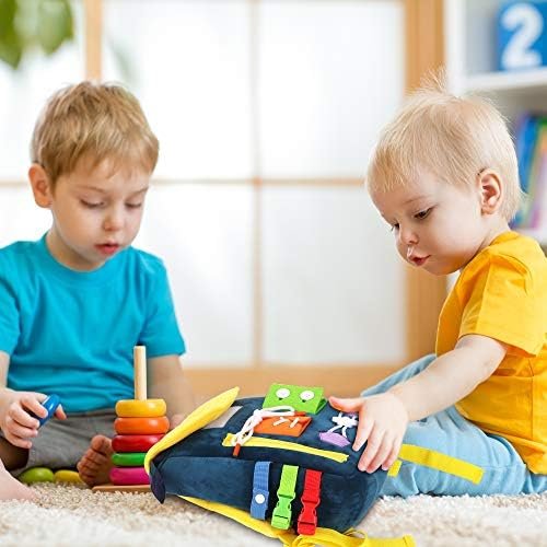 Busy Board - Toddler Backpack with Buckles and Learning Activity Toys - Develop Fine Motor Skills and Basic Life Skills - Learn to Tie Shoes - Children's Travel Toy Navy Blue - Image 6