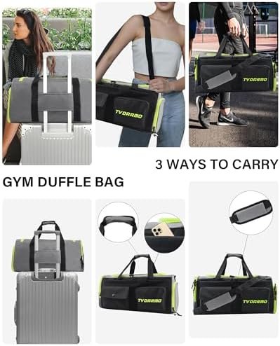 Gym Bag for Women&Men Carry on Duffle Bag for Traveling Weekender Bag Overnight Bags Tote Bag with Shoes Compartment & Wet Pocket Green - Image 6