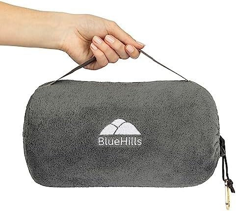 BlueHills Travel Blanket Pillow Rolled Premium Soft Plush Airplane Throw Traveling Essentials Compact in a Bag 70 X 48 inches for Long Plane Flight Portable Lightweight Grey Gray R01 - Image 9