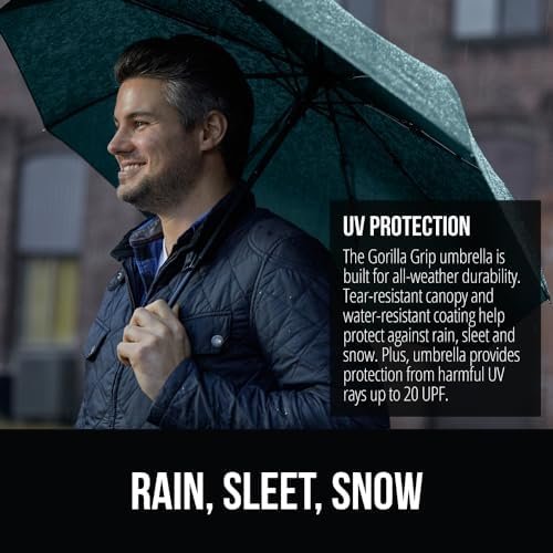 Gorilla Grip Windproof Compact Stick Umbrella for Rain, One-Click Automatic Open and Close, Strong Reinforced Fiberglass Ribs, Easily Collapsible, Lightweight Portable Umbrellas for Travel - Image 3
