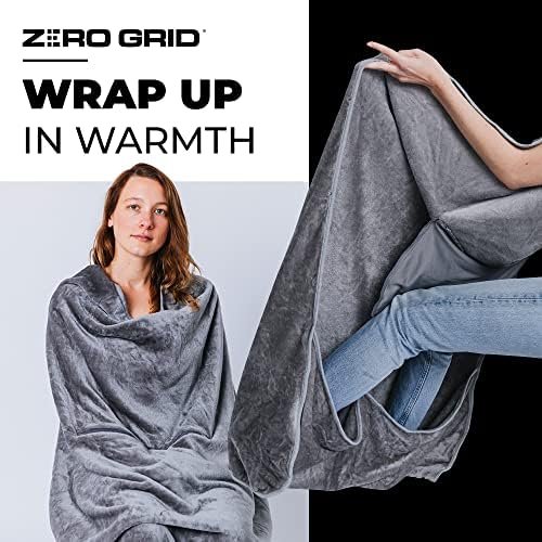 Zero Grid Premium Lightweight Wearable Super Soft Travel Blanket with Neck Snaps, Cozy Footpockets and Zipper Pouch, Compact Airplane with Luggage Strap Travel Blanket and Pillow Set - Image 5