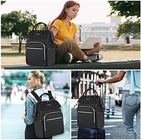 EMPSIGN 17 Inch Laptop Backpack for Women, Work Business Travel Computer College Bags, Large Capacity Water-repellent Quilted Casual Daypack with USB Port, Black - Image 7