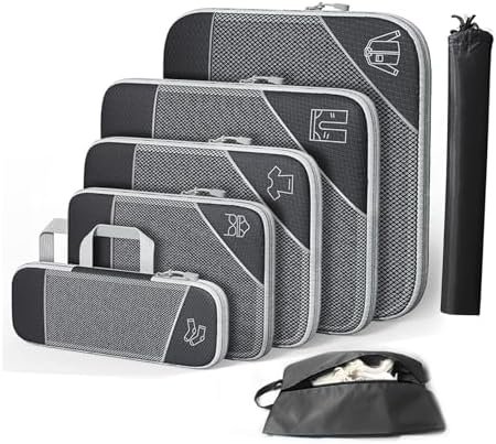 Barsine Packing Cubes Set of 7 Compression Suitcase Luggage Organizer Bags for Travel Accessories, Black