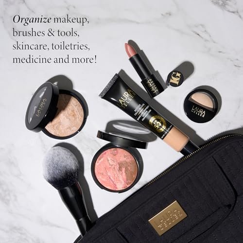 LAURA GELLER NEW YORK Quilted Folding Travel Makeup Bag, Black - Hanging Toiletry Bag Organizer for Travel - Large Capacity Full Size Makeup Bag - Easy to Clean - Image 3
