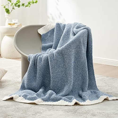 Snuggle Sac Blue Throw Blankets for Couch, Reversible Super Soft Warm Blankets Cozy Knit Blanket Fuzzy Plush Lightweight Throws for Sofa, Bed, Picnic, Heather Blue, 50 x 60 inches - Image 2