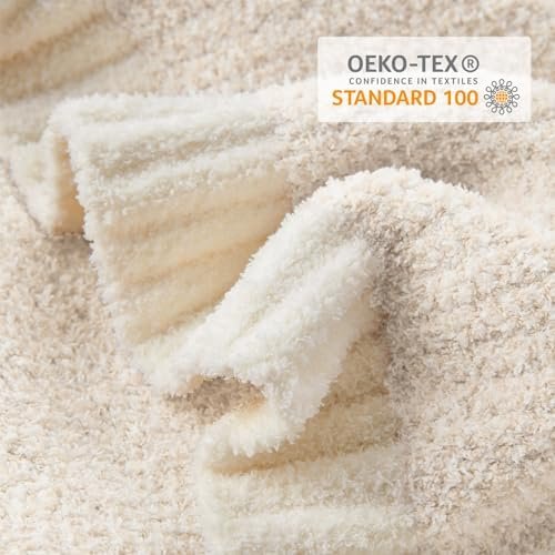 Snuggle Sac Buttery Ivory Throw Blanket for Couch, Reversible Super Soft Knitted Blankets, Warm Cozy Knit Fuzzy Plush Lightweight Throws for Sofa, Bed, Camping, Picnic, Ivory, 50 x 60 inches - Image 5