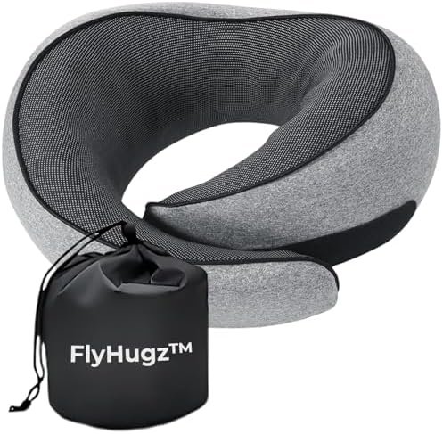 FlyHugz™ Neck Travel Pillow | Memory Foam Neck Pillow for Comfort on Airplane | Compact and Ergonomic Design for Travel, Car Rides, and Home Use | Ideal for Adults and Kids