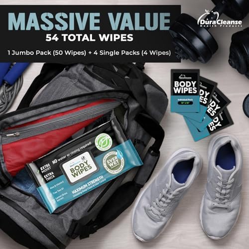 Body Wipes for Men - 50 XL No Rinse Shower Wipes + 4 Travel Bath Wipes - 9"x12" After Gym Wipes - Mens Deodorant Wipes - Face Wipes for Men -For Camping Essentials, Survival Gear and Supplies - Image 2