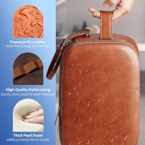 HOTOR Travel Toiletry Bag for Men - Leather Water Resistant Toiletries Organizer with Handle, Versatile Travel Cruise Ship Essentials, Brown, Medium - Image 3