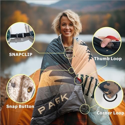 Puffy Sherpa Outdoor Camping Blanket for Traveling, Picnics, Beach, Concert, Car,Stadium, Sporting Events - Wearable Warm Waterproof - 55 X 78 (Great Smoky Mountains NP) - Image 2