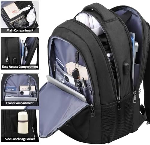 BIKROD Backpack for Men and Women, School Backpack for Teens, Black Backpack for Boys with USB Charging Port Fits 15.6 Inch Laptop, Water Resistant Travel College Bookbag - Image 2