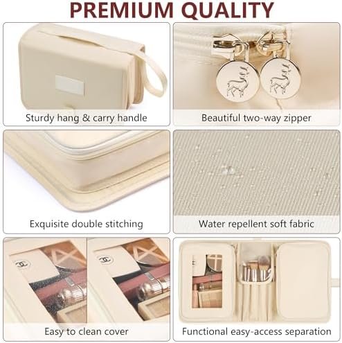 Travel Makeup Bag for Women for Cosmetics, Brushes, and Toiletries, Compact and Portable Makeup Organizer, Large Capacity Storage Cosmetic Bag for Business, Vacation, or Weekend Traveling (Ivory) - Image 4