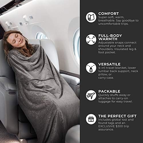 Zero Grid Premium Lightweight Wearable Super Soft Travel Blanket with Neck Snaps, Cozy Footpockets and Zipper Pouch, Compact Airplane with Luggage Strap Travel Blanket and Pillow Set - Image 2