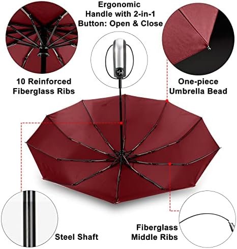 TradMall 2 Pack Travel Umbrella Windproof 46/56 Inches Large Canopy Reinforced Fiberglass Ribs Auto Open & Close - Image 4
