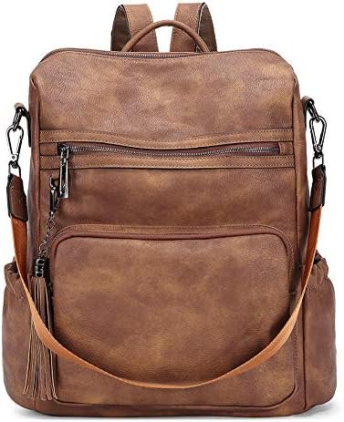 CLUCI Backpack Purse for Women Large Womens Backpack Leather Travel Backpack Fashion Backpack Purse Designer Ladies Shoulder Bags with Tassel Two-toned Brown