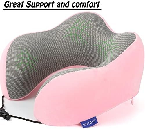 GOTDYA Travel Pillow,Travel Neck Pillows for Sleeping,100% Pure Memory Foam Soft Comfort & Support Pillow for Airplane/Car/Office&Home Rest Use-Pink - Image 5