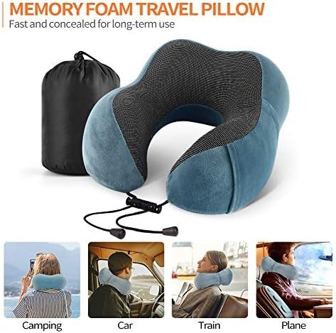 Travel Pillow 100% Memory Foam Pillow, Neck Pillow for Airplane, Neck & Head Support Pillow for Sleeping Rest & Car, Travel Pillows Kit with Storage Bag, Sleep Mask and Earplugs Blue - Image 7