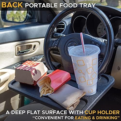 EcoNour 2 in 1 Car Steering Wheel Desk | Steering Wheel Tray for Laptop Car Mount with Pen Holder | Car Food Tray for Eating with Drinks Holder | Multipurpose Travel Car Accessories - Image 3