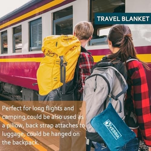 Vessia Travel Blanket for Airplane, Train and Car, Warm and Soft Travel Blanket in Bag for Adults and Kids, Portable Compact Long Flight Blanket with Luggage Sleeve, Backpack Clip(Lake Blue) - Image 3