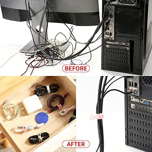 [20Park]UMUST Silicone Cable Ties,Reusable Cable Management Organizer, Multipurpose Elastic Cord Organizer for Bundling and Fastening Cable Cords Wires(black,white,pink,green) - Image 5