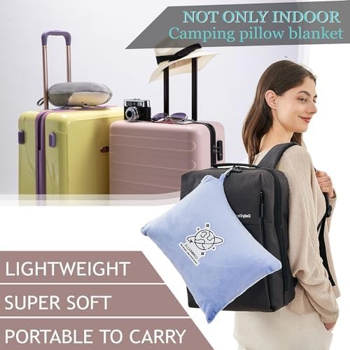 Commollis Travel Blanket Airplane Compact - 2 in 1 Airplane Travel Accessory, from Airplane Blanket to Travel Pillow, with Luggage Strap, Soft Handles and Security Pockets - Image 6