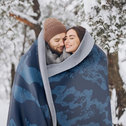 Titanker Outdoor Picnic Blankets, Camping Blanket Waterproof Blanket and Outdoor Pillow 2-in-1, 83''X 55'' Car Blanket with Storage Bag, Stadium Blanket for Hiking, Camping, Camo Blue - Image 8