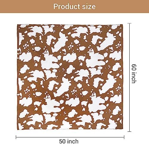 Viviland Throw Blanket - Fuzzy Checkerboard Grid Throw Blanket, Knitted Soft Cozy Warm Microfiber Blanket Decor for Couch Sofa Bed Travel Home (Brown & White Cow, 50''x 60'') - Image 5