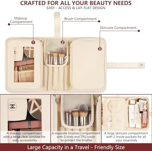 Travel Makeup Bag for Women for Cosmetics, Brushes, and Toiletries, Compact and Portable Makeup Organizer, Large Capacity Storage Cosmetic Bag for Business, Vacation, or Weekend Traveling (Ivory) - Image 2