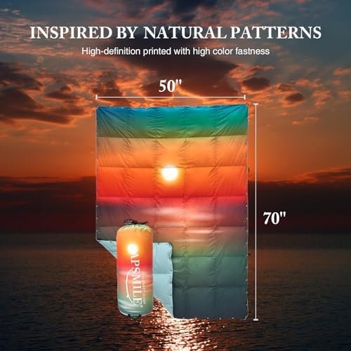 APSMILE Sunset Print Down Throw Blanket | Extra Fluffy & Warm Packable Feathers Down Blanket with Snap Buttons for Bed, Couch, Sofa, Travel, 50x70 Inches - Image 2