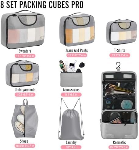 Veken 8 Set Packing Cubes for Suitcases, Travel Bag Organizers for Carry on Luggage, Suitcase Organizer Bags Set for Travel Essentials Travel Accessories in 4 Sizes(Extra Large, Large, Medium, Small) - Image 2