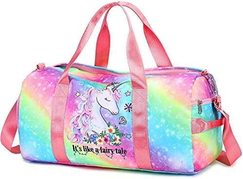 Duffle Bag for Girls Kids Gym Bag Women Workout Sports Travel Bag Weekender Overnight Bag with Shoe Compartment and Wet Pocket - Image 8