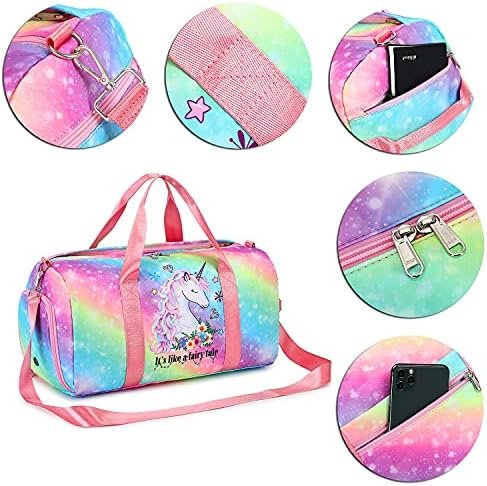 Duffle Bag for Girls Kids Gym Bag Women Workout Sports Travel Bag Weekender Overnight Bag with Shoe Compartment and Wet Pocket - Image 6